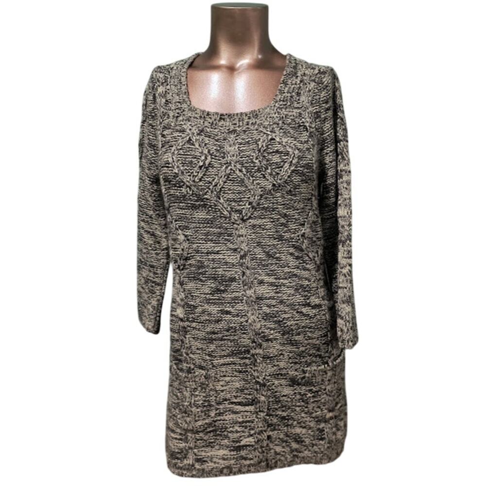 JJ Basics‎ Brown and Beige Variegated 3/4 Sleeve Tunic Sweater with Pockets Sz M